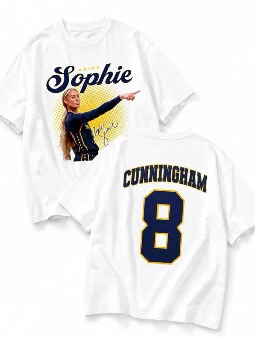 White 'Sophie' Graphic T‑Shirt with Navy Yellow Accents